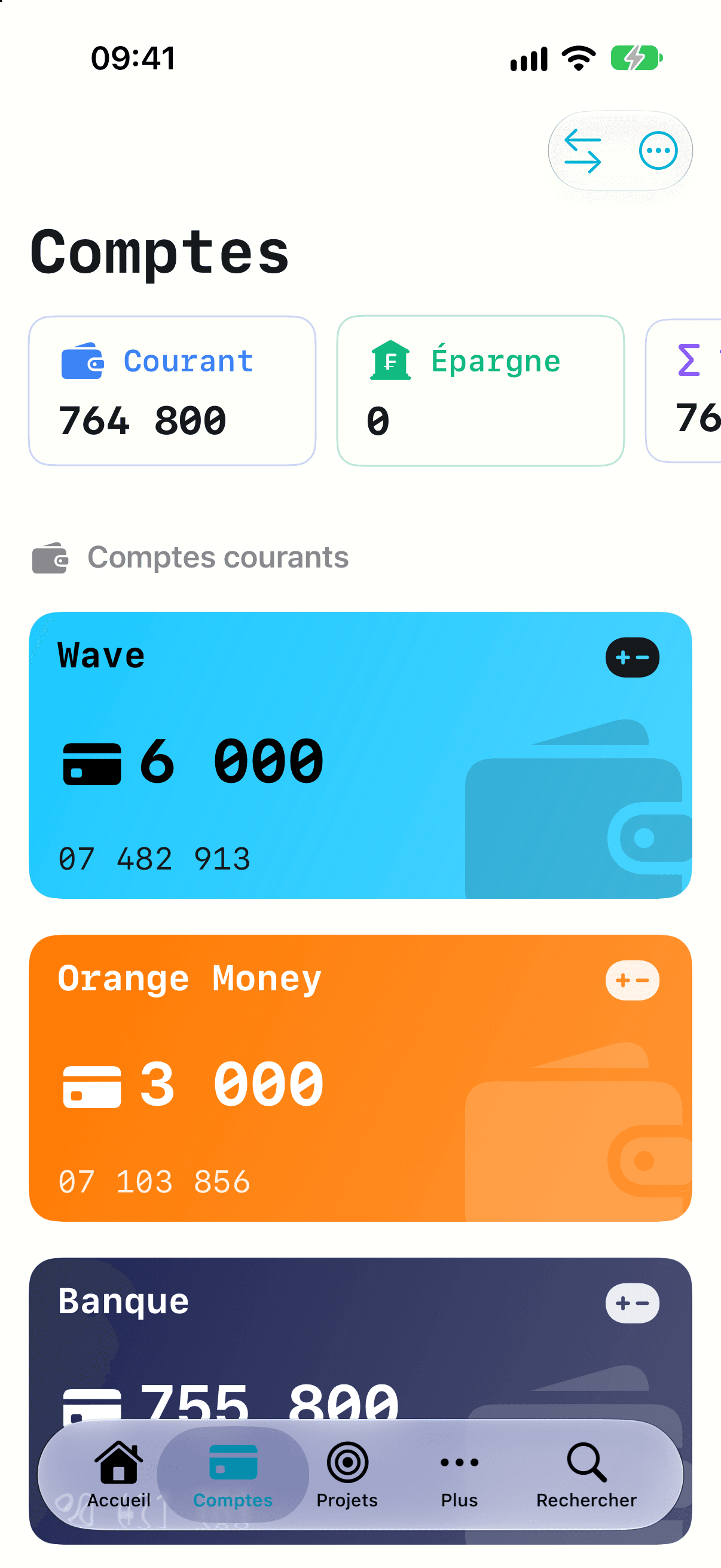 Onglet Comptes