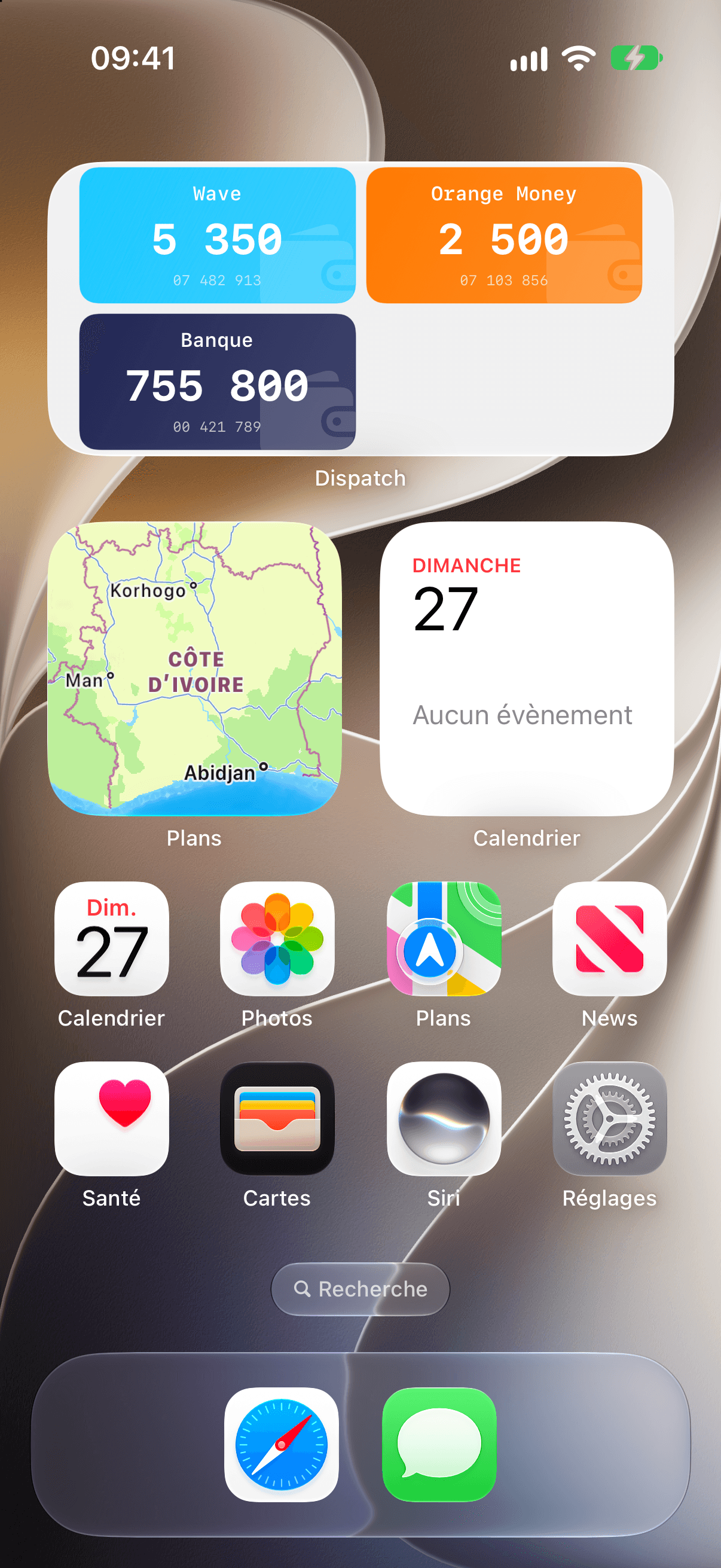 Widget des comptes